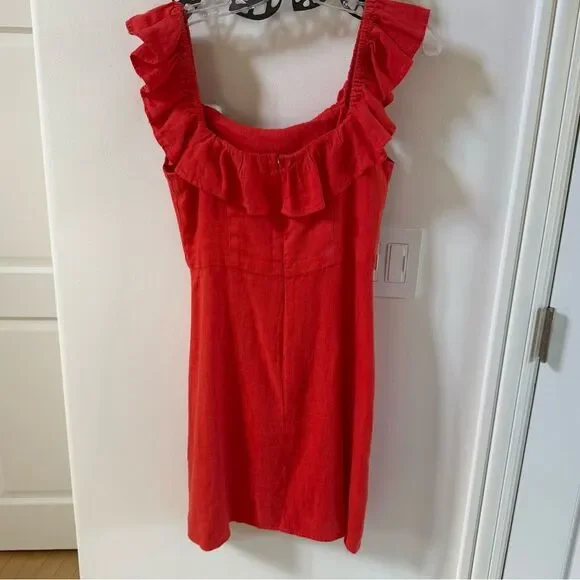 HONORINE Fluter Sleeve Cotton and Linen Blend Mini Dress in Orange Red M - Picture 4 of 10